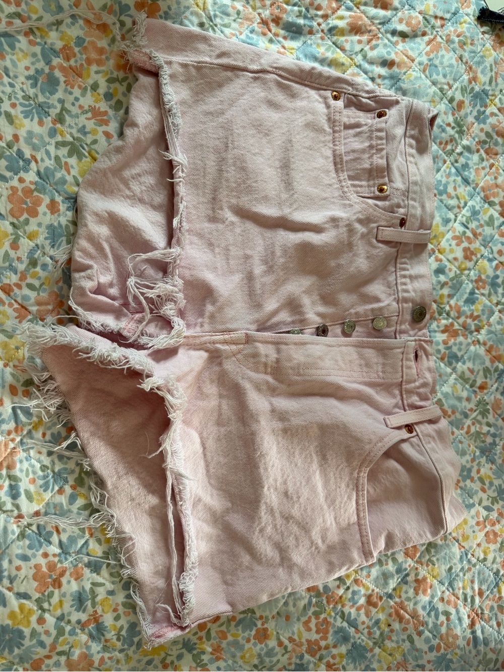 Levi's Light Pink Distressed Denim Shorts